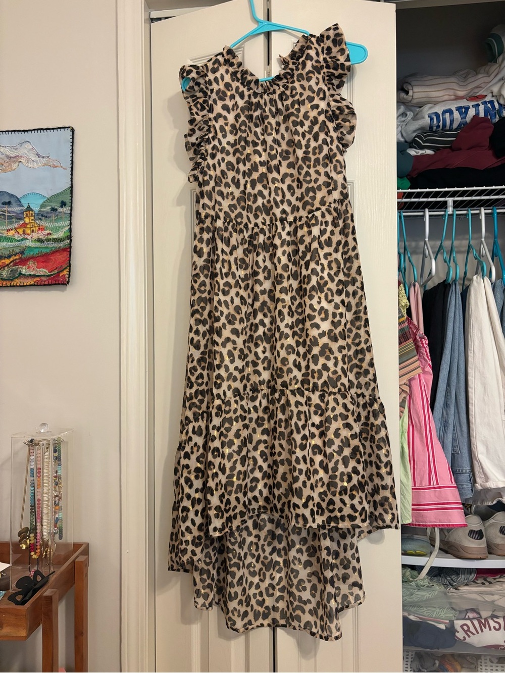 Karlie Leopard Print High-Low Casual Dress in Beige and Brown